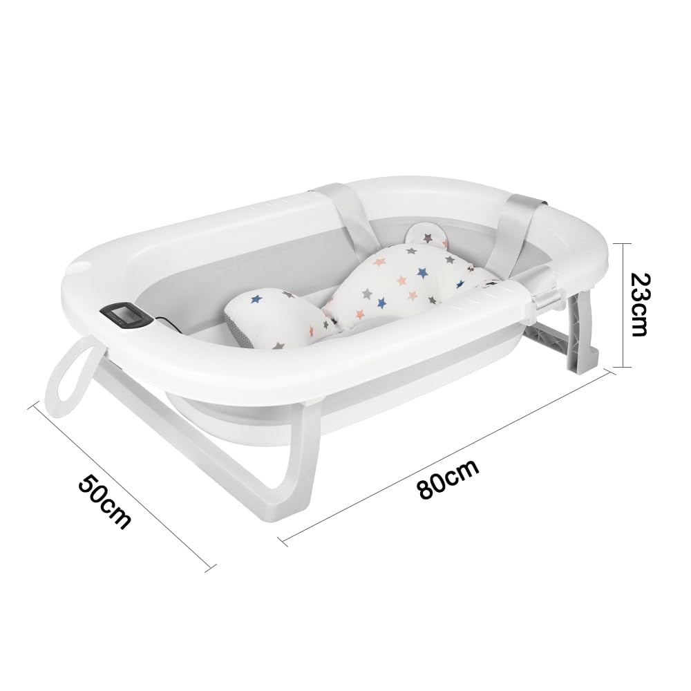 Baignoire Pliable Bébé avec Thermomètre à eau 80x50x23 Gris