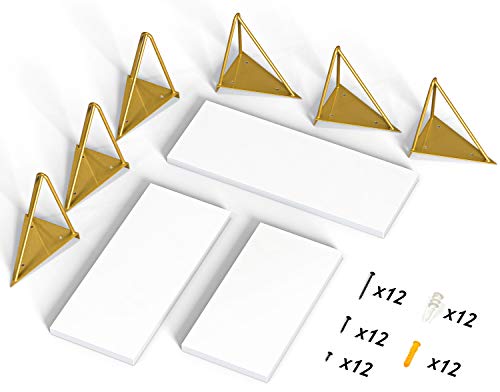 STORAGEGEAR Triangle Modern Gold Bracket Floating Shelves Set of 3 Wall Mounted for Home Decor Living Room, Bathroom, Bedroom, Kitchen and Coffee Bar Storage - Thumbnail 3