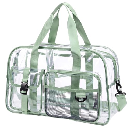 Abbylike Clear Bag Large Heavy Duty Tote for Stadium Events 20 Duffle Transparent Gym Bag for Sport Event Travel Makeup Work(Sage Green)
