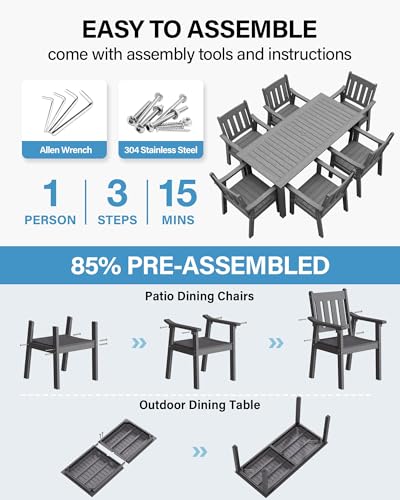 Image of YEFU Patio Dining Chairs Set of 6: All Weather Outdoor Dining Chairs with Wide Curved Seat and Backrest - Outdoor Furniture Plastic for Outside Backyard /Garden /Porch /Deck 350lbs Capacity Grey