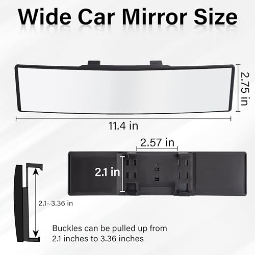 Image of Rear View Mirror, Universal 11.4 Inch Interior Clip On Panoramic Convex Mirrors for Car Accessories, HD Anti Glare Wide Angle and Reduce Blind Spot, Extended Rear View Mirror for Cars, SUVs, Trucks