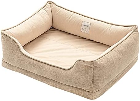 LilyAbeille Dog Bed, Cat Bed, Orthopaedic Dog Beds, Detachable, Washable, Fluffy, Cold Resistant, Bite Resistant, Non-Slip, Available for Large, Medium and Small Dogs (M, Apricot)