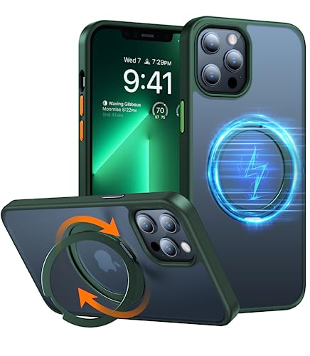 TORRAS 360° Rotatable Ring for iPhone 14 Pro Max Phone Case [Compatible with Magsafe] with Stand, Magnetic Ring Holder Military Grade Shockproof Translucent Back Slim Ostand R, Clear
