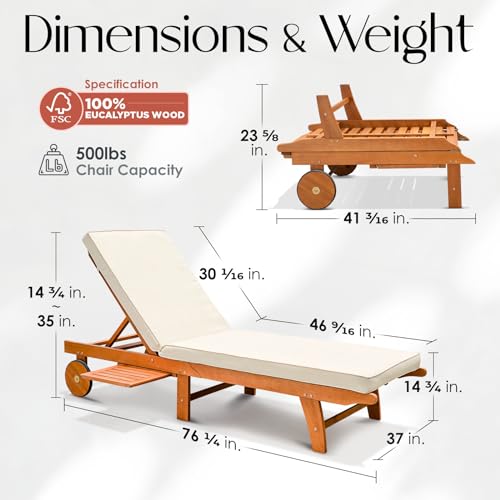 Idzo Z40I1 Upgraded Cushion Outdoor, 500Lbs Capacity Patio Pool Loungers, Stackable And Foldable Design, Reclining Backrest, Federica Wood Chaise Lounge_Brown thumb #1