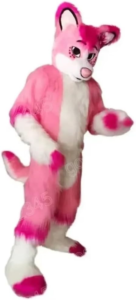 Pink Wolf Fursuit Husky Dog Mascot Costume Halloween Fancy Party Dress