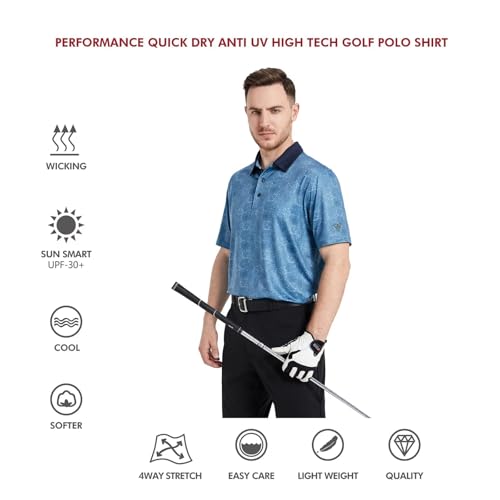 Image of Golf Shirts for Men Dry Fit Short Sleeve Print Performance Moisture Wicking Polo Shirt