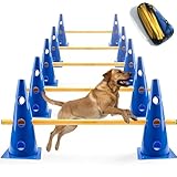Zinueen Juego de agilidad para perros pequeños Cavaletti, accesorios para caballo, accesorios de entrenamiento de fútbol, ayudas de educación, 23 cm de altura, 10 conos, 5 barras, bolsa de malla