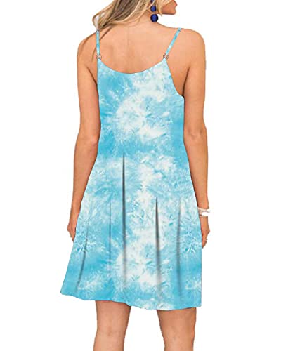 Image of Women's Summer Spaghetti Strap Casual Swing Tank Beach Cover Up Dress with Pockets