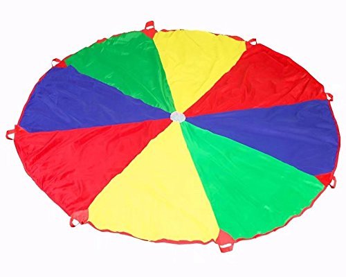 Kids Play Parachute 12ft Kids Sport Parachute with 8 Easy Hold Handles for Team Game