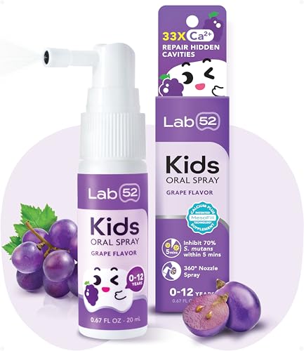 LAB52 Kids Oral Spray Toddler Toothpaste Helper for Cavity Repair and Fresh Breath Children Anticavity with Fluoride Free for Newborn to Preschoolers Xylitol Grape Flavor
