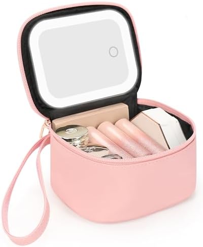 Relavel Mini Makeup Bag with Led Mirror, Small Cosmetic Bag with ...
