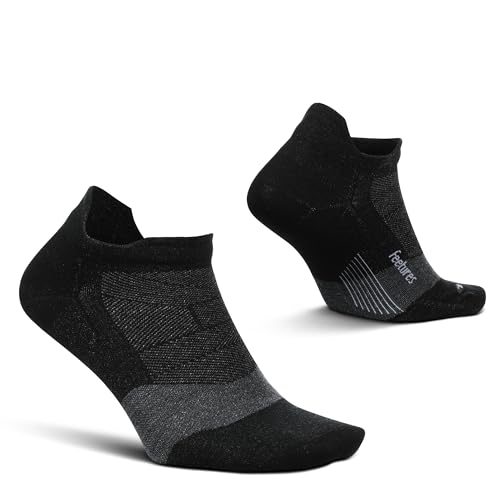 Feetures Merino 10 Ultra Light Cushion No Show Tab Ankle Socks - Wool Socks for Women & Men - Charcoal, L (1 Pair)
