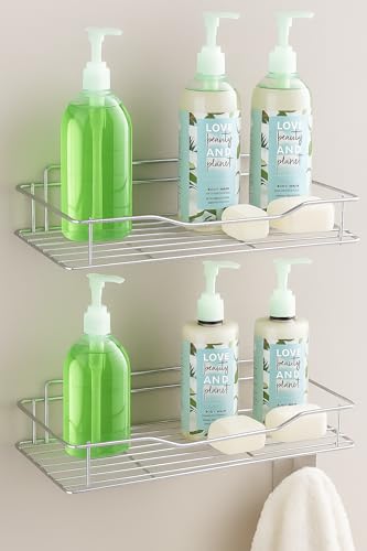 Image of Namani Stainless Steel Pack of 2 Wall Mount Shelves for Kitchen & Bathroom | Heavy Duty Storage Shelf for Spice Rack, Toiletries, Condiments & Home Organizer | Rustproof Metal Wall Shelf (Silver-2)