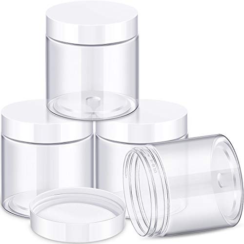 Image of Patelai 4 Pcs Plastic Jars Wide Mouth with Lids,8 Ounce,White