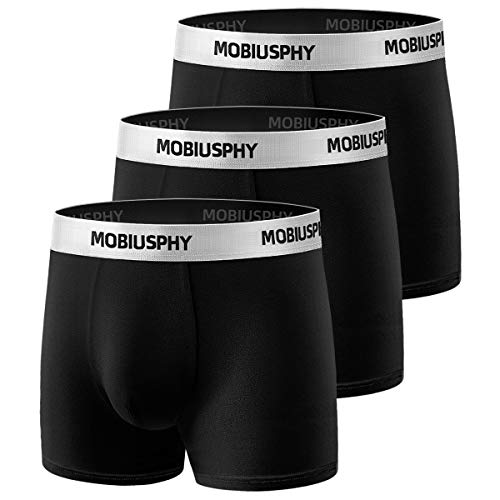 MOBIUSPHY Bóxer Hombre Pack Algodon Calzoncillos Corto Tipo Bóxer Stretch Trunk Boxer Brief Pantalones para Cualquier ocasión Negro (Pack de 3) (M)