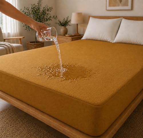 Image of Premium Waterproof Mattress Protector Cover Single Bed | Breathable Terry Cotton Bed Protector, Single Bed (72 X 36, 6 X 3 Feet - 2 to 10 inch - Beige)