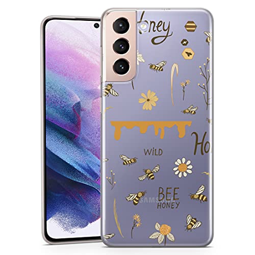 TULLUN Phone Case for Samsung Galaxy S5 - Clear Soft Gel Cover Cute Wild Bees and Flowers Design Style Text - Honey