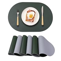 Set di 6 tovagliette ovali in finta pelle, reversibili, colore giallo e argento, resistenti al calore, antiscivolo, impermeabili, per tavolo da pranzo per interni ed esterni