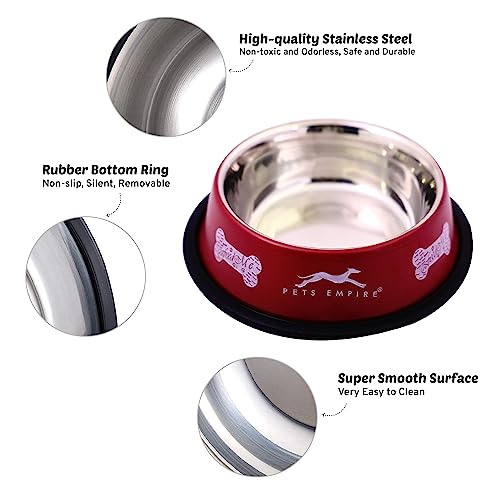 Image of Pets Empire Stainless Steel Dog Feeding Bowl, Grey Colour, Medium (Cherry & Black)
