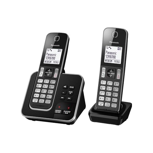 Panasonic KX-TGD622 Cordless Home Phone with dedicated call block key for easy call block registration and Digital Answering Machine - Black and Silver (Pack of 2)