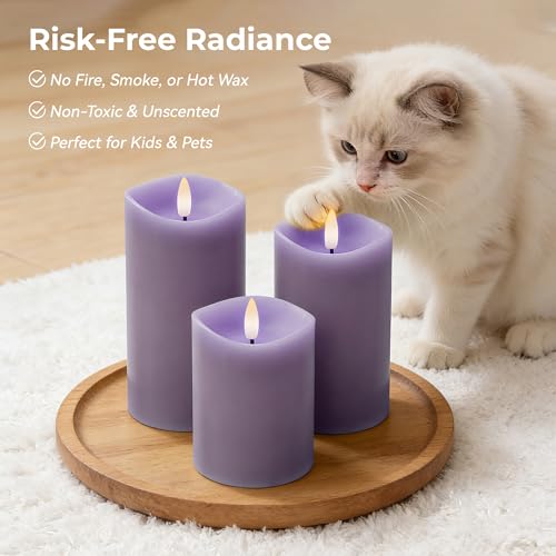 Image of Pastel Purple LED Real Wax Made Flameless Battery-Operated Pillar Candles