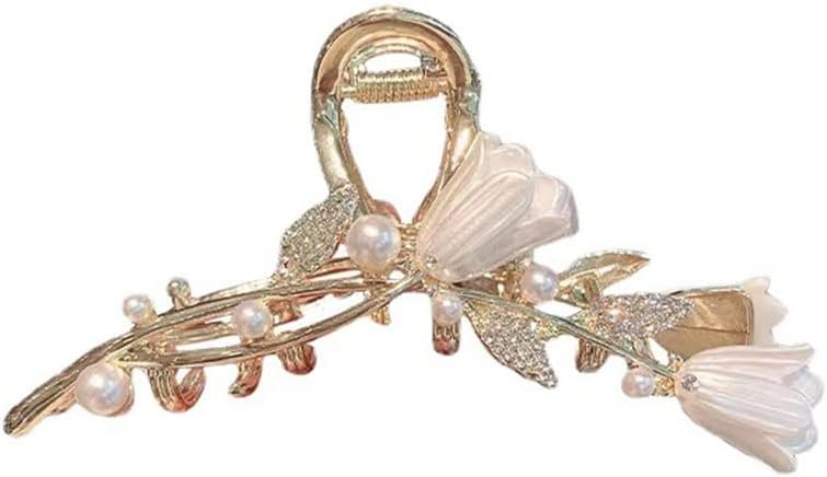 フェアリーリリーフラワーグラブクリップヘアクリップ女性バックヘッドラージクリップヘッドドレス