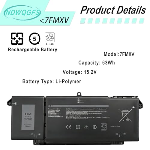 Image of 7FMXV 63Wh Laptop Battery Replacement for Dell Latitude 7420 5320 7320 7520 Series Compatible with TN2GY 0TN2GY 9JM71 4M1JN 727CG CN-0TN2GY
