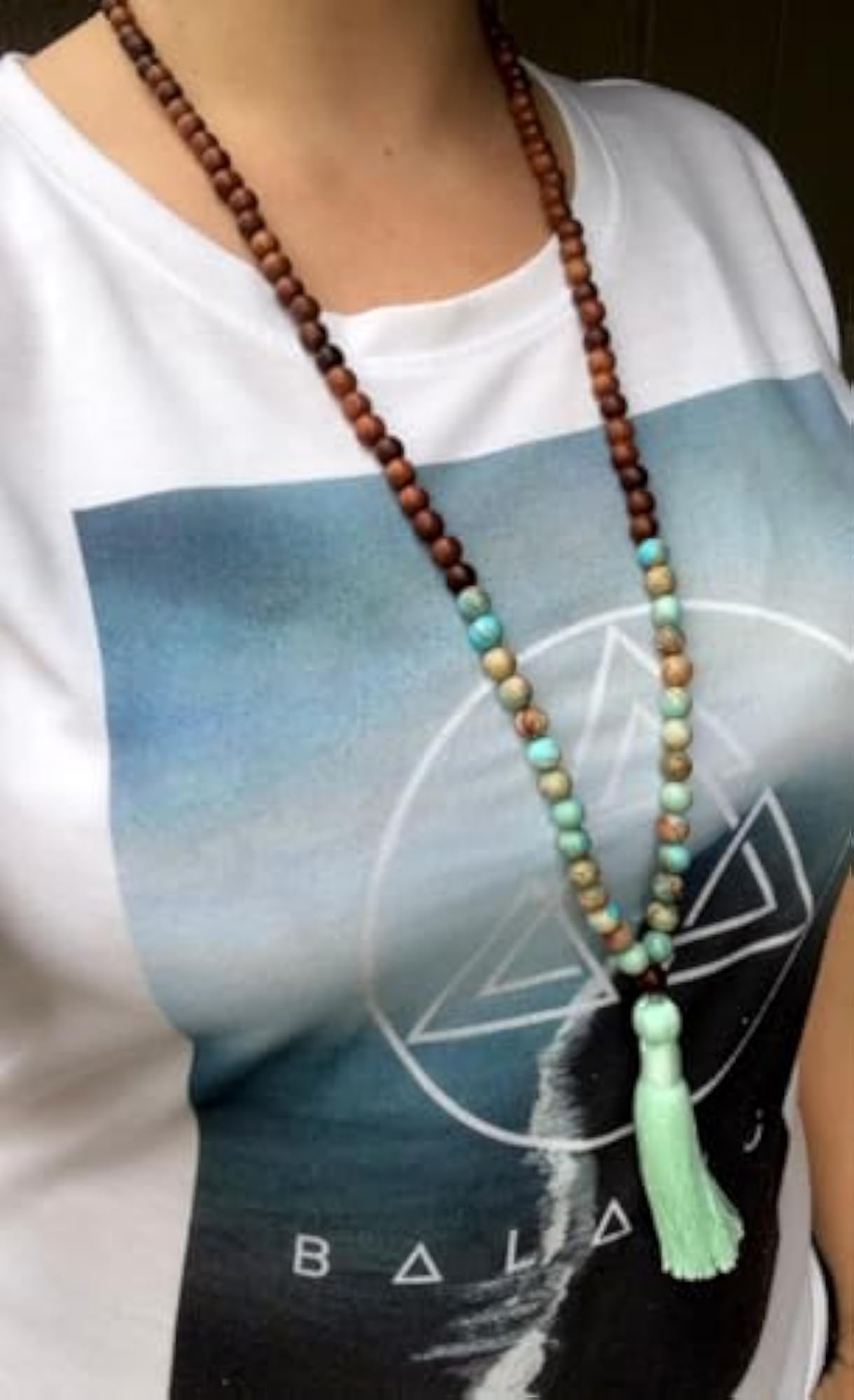 Natural Emperor Jasper & Wood Beads 6MM Beaded Handmade Prayer Mala Necklace