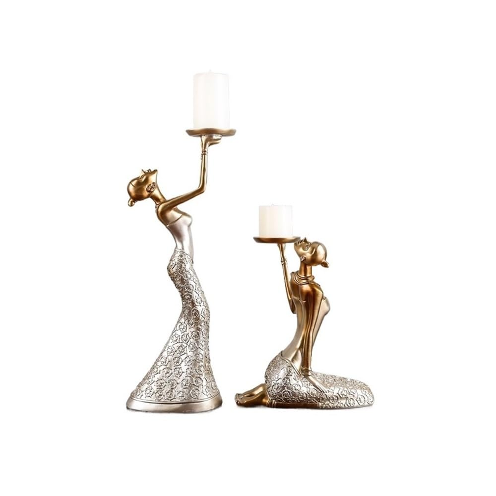 Candle Holder A Pair of Creative Candlesticks Ornaments Modern Simple Candle Holder Dining Table Home Decoration(Silver)