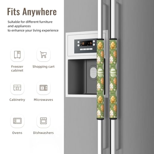 Image of Spring Easter Eggs Refrigerator Door Handle Covers Set of 2, Neoprene Fridge Door Handle Covers Washable Non-Slip Protector for Fridge Dishwasher Appliance Handle Covers, Keep Your Kitchen Clean