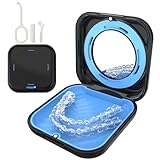 HEMILAB® Retainer Case, Slim Aligner Case with Vent Holes, Compatible with Invisalign, Mouth Guard Case with Mirror, Cute Orthodontic Retainer Case with Retainer Removal Tool and Brush, Black