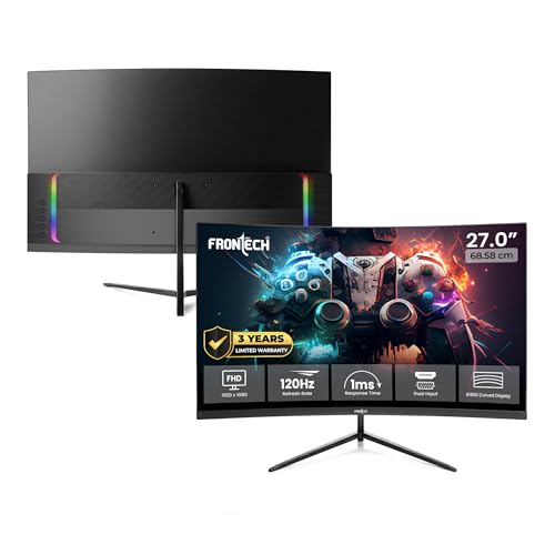 Image of FRONTECH 27-Inch (68.58 cm) Curved Gaming LED Monitor, Full HD 1080p, 120Hz Refresh Rate, RGB Lights, HDMI & VGA Dual Input, Wall Mountable, 3 Years Warranty (MON-0053A)
