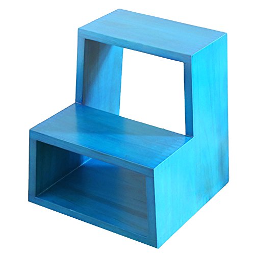 Tabouret Escabeau double usage bleu pour petit espace en bois
