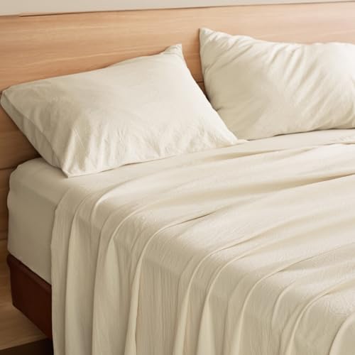 Bedsure Twin Sheets Set, Soft Bed Sheet Set, Sustainable & Moisture-Wicking Bedsheets, Easy Care, Deep Pocket Up to 16 Inches, 3 Pieces, Beige