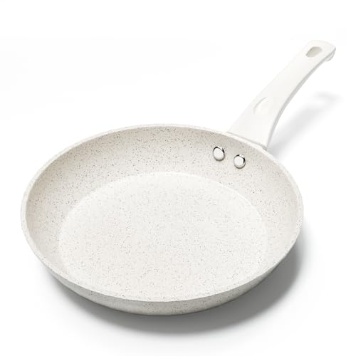 Innerwell Padella Antiaderente 20 cm, Padelle Induzione, Rivestimento Antiaderente Granito Professionale, Padella Omelette Ceramica, Senza PFOA, Atossica, Lavabile Forno, Lavastoviglie, Bianco