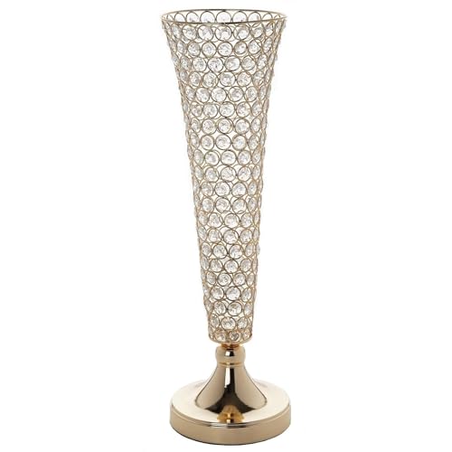 BalsaCircle 2 pcs 24-Inch Tall Gold Crystal Beaded Trumpet Vases - Wedding Party Dining Home Centerpieces Decorations