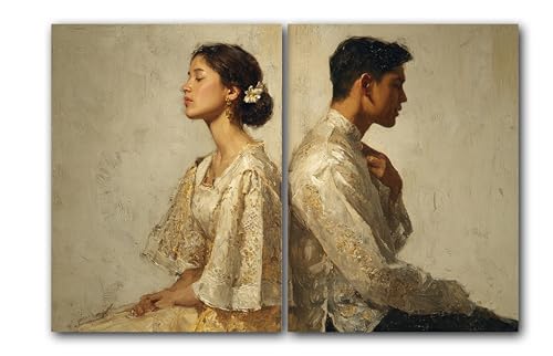 Filipino Couple Art Print, Philippines Cultural Heritage Portrait, Set of 2 Posters, Minimalist, Multiple Sizes (5 x 7 inches)