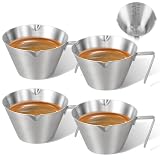 carrottimes Espresso-Messbecher mit Griff 100ml, 304 Edelstahl-Espressotassen, 4 Stück Doppel V-förmigem Ausguss und Doppelskala Metall Espresso-Schnapsbecher, Barista-Werkzeugzubehör (Silber)