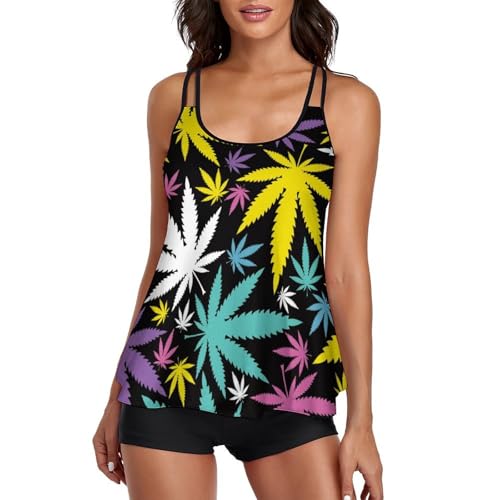 Tankini imprimé feuille d'érable pour femme avec short de garçon et robe de plage