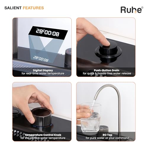 Image of Ruhe Opera Black Smart Waterfall Kitchen Sink | 30x18x9 inches | Digital Display | Pull-Out & RO Faucet | Piano Key Controls | Automatic Cup Washer | 304-Grade Stainless Steel Kitchen Sink