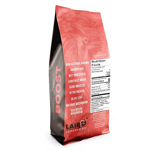 Laird Superfood Boost Coffee, Medium Roast Ground Beans Infused with Functional Mushrooms, Vitamin D and Olive Leaf Powder, 12 oz. Bag - Image 3