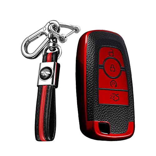 Custodia per chiave da auto adatta per Ford Mondeo Fusion Edge Mustang F150 F250 F350 Explorer Expedition Ecosport accessori TPU pelle custodia portachiavi protezione 4 tasti rosso