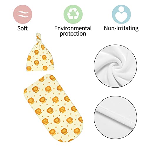 Cute Cartoon Lions Baby Stuff Newborn Swaddle And Hat Set Stretchy Soft Kings Baby Receiving Blanket Gifts For Infant Baby Boy Girl #TOP6