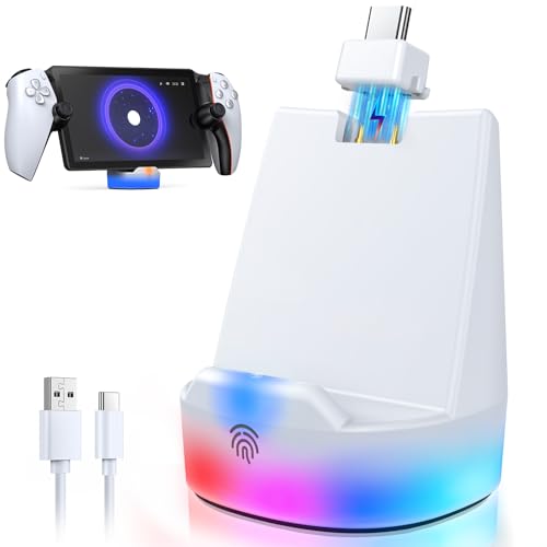 Auarte Tragbare Ladestation für PS Portal Remote Player, Magnetischer Ladeständer für Playstation Portal Zubehör mit 12 Beleuchtungsmodi Typ-C-Kabel, Ständer für PS Portal Konsolen Zubehör (Weiß)