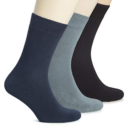 Hugh Ugoli Women's Bamboo Dress Socks Crew Soft Thin Comfy Seamless Toe, 3 Pairs, Grey/Black/Navy Blue, Shoe Size: 5-8