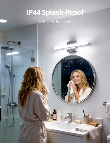 Image of Combuh Modern Bathroom Light Fixtures Over Mirror, Vanity wall lamp Chrome | Small 16 Inch, Gentle Shadow Free, Linear Sconce Bar, for Makeup, Minimalist, IP44 Rustproof, 4000K Natural White, 2 Pack