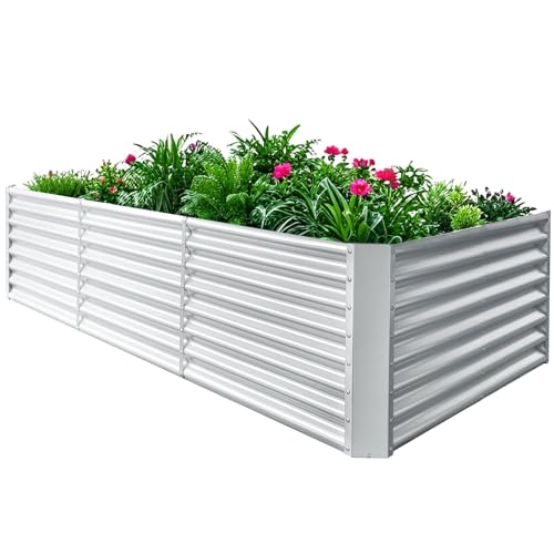 PRIJESSE 8x4x2ft Galvanized Raised Garden Bed, Planting Bed Kit, Galvanized Planter Raised Garden Boxes Outdoor, Large Metal Raised Garden Beds for Vegetables