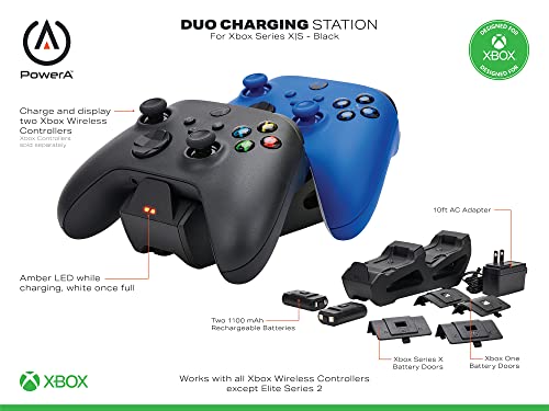 Image of PowerA Duo Charging Station for Xbox Series X|S - Black, Wireless Controller Charging, Charge, Rechargeable Battery, Xbox Series X|S, Xbox One