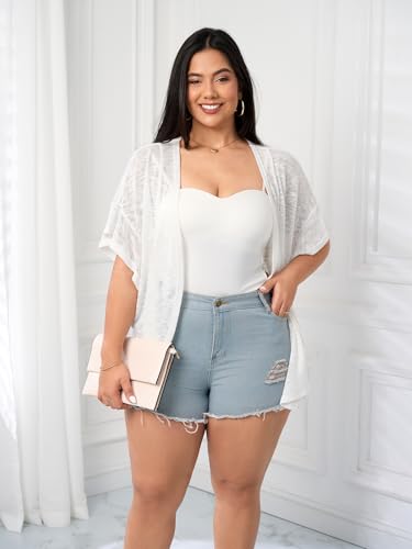 SCOMCHIC Women Plus Size Lightweight Cardigan Summer Kimono Ruffle Short Sleeve Open Front Casual Tops Beach Cover Up3