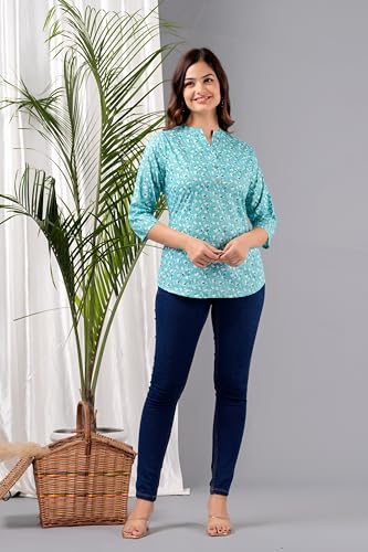 Image of Women's Cotton Printed Kurta Top | 3 /4 Sleeve Straight Kurti Casual Outings